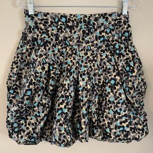 Plenty by Tracy Reese pleated full mini skirt abstract black blue polka dot SZ 0